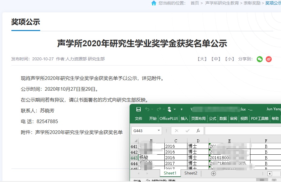 2020年学业奖学金公示